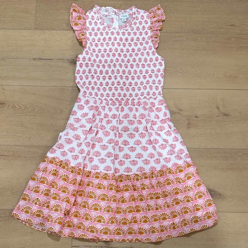J. Crew Pink White and Orange Block Print Dress